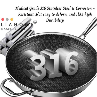 LIAHOME - Nonstick honeycomb 316 Stainless Steel cooking wok 34cm