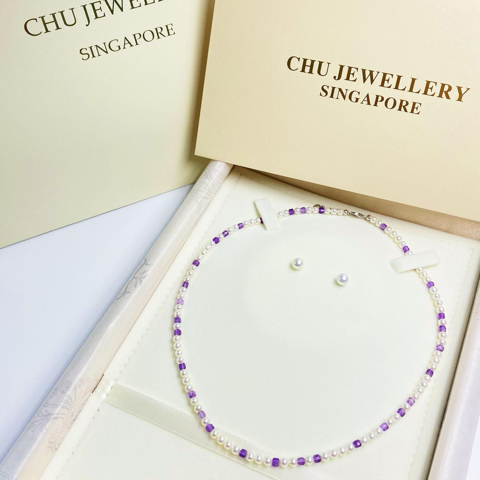 CHU JEWELLERY - 天然淡水正圆极光珍珠特惠套盒 - 白紫