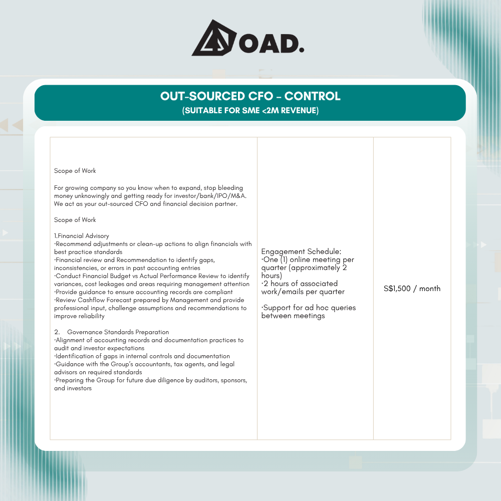 Out-Sourced CFO &ndash; Control (Suitable for Thriving Companies 2M >  revenue > 8M)