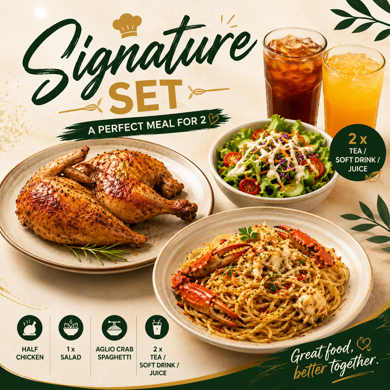 Meet 2 Wine Bar Restaurant - Signature Chicken & Pasta Set