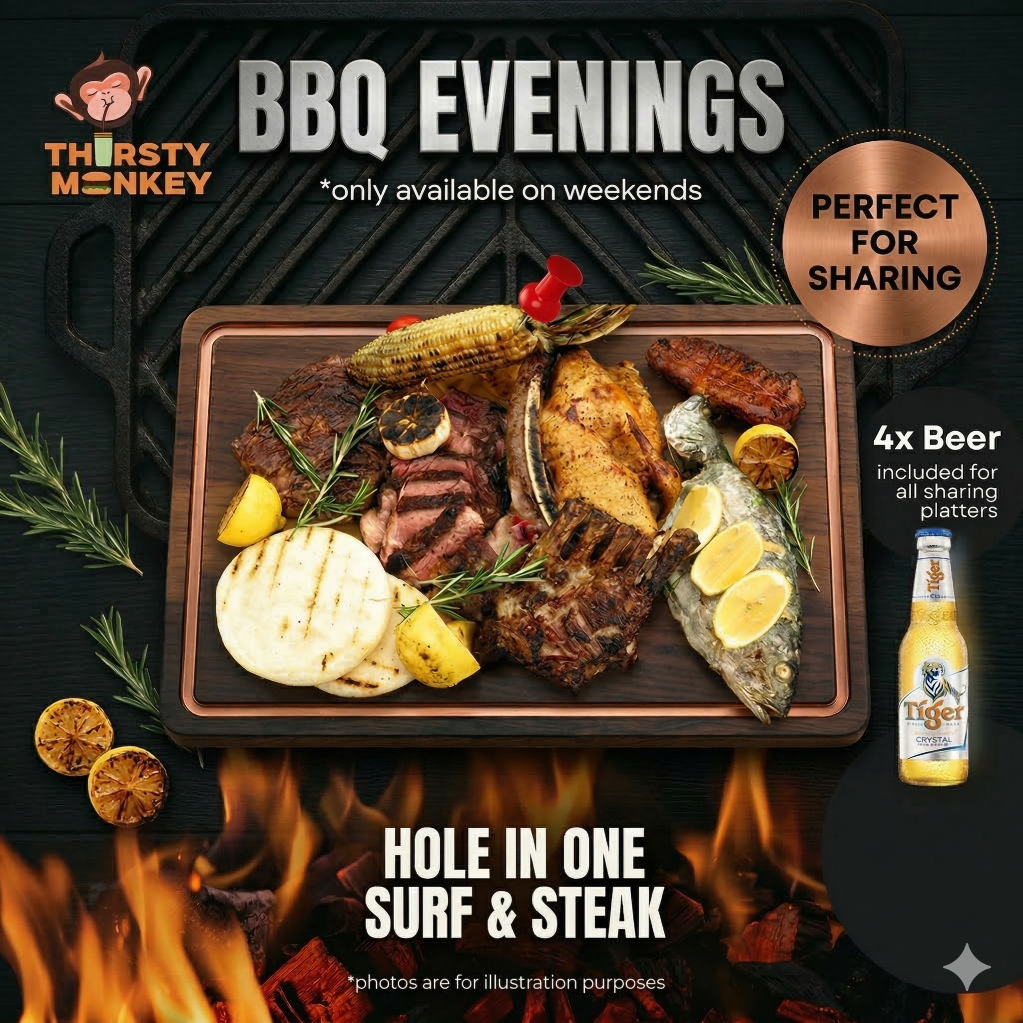 Thirsty Monkey BBQ SET - HOLE IN ONE SURF & STEAK (weekend only)