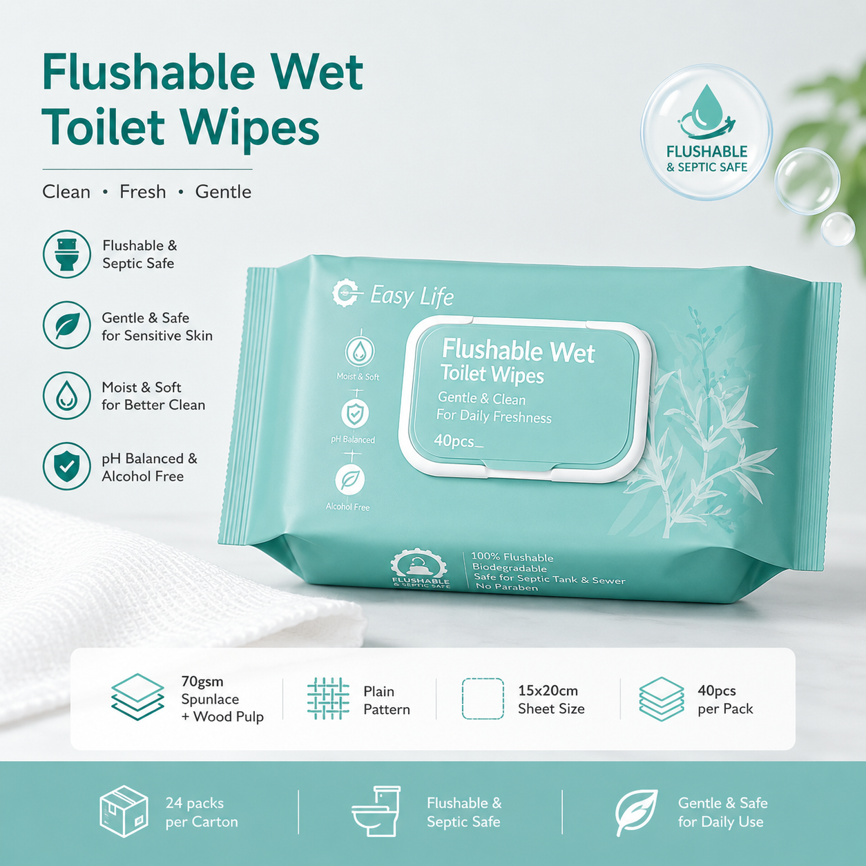 Flushable Wet Toilet Wipes