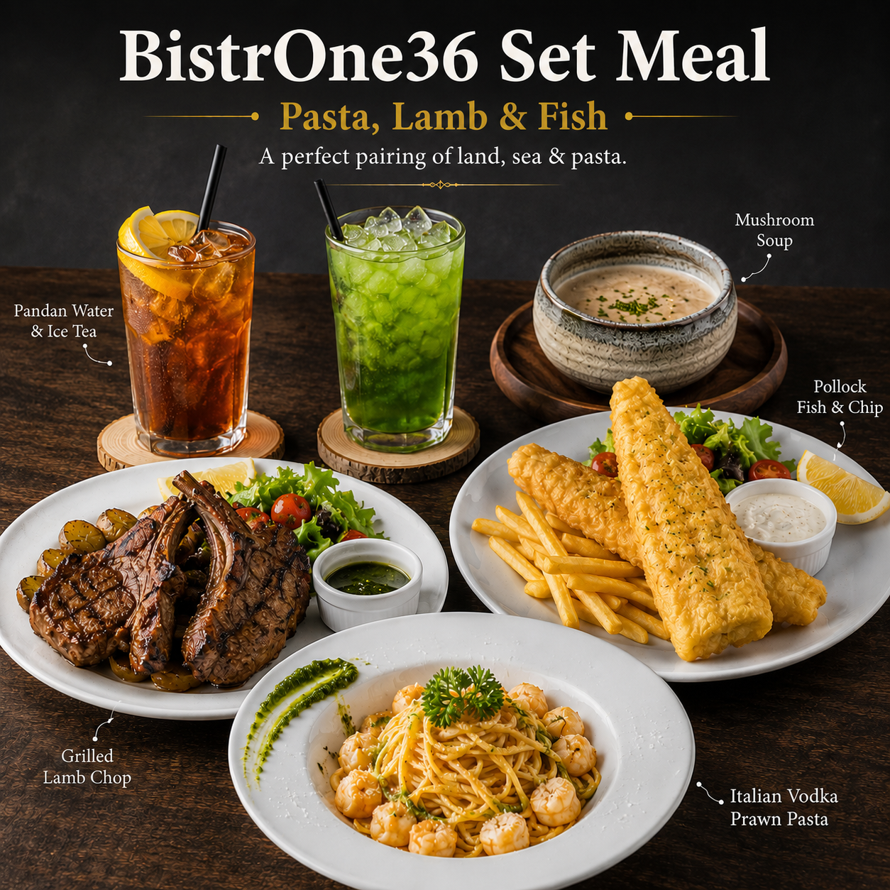 BistrOne36 Set Meal 1 - Pasta, Lamb & Fish