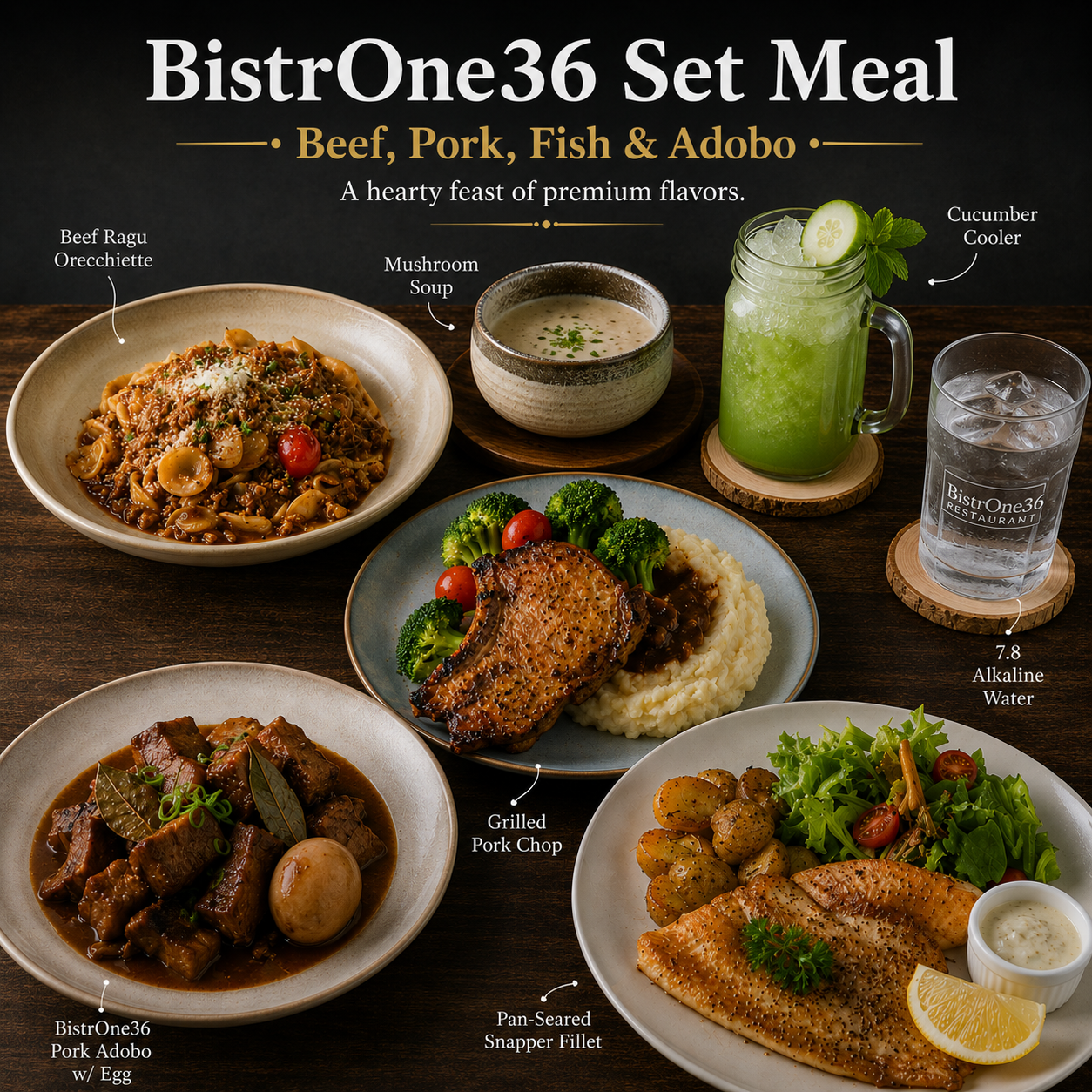 BistrOne36 Set Meal&mdash; Beef, Pork, Fish & Adobo