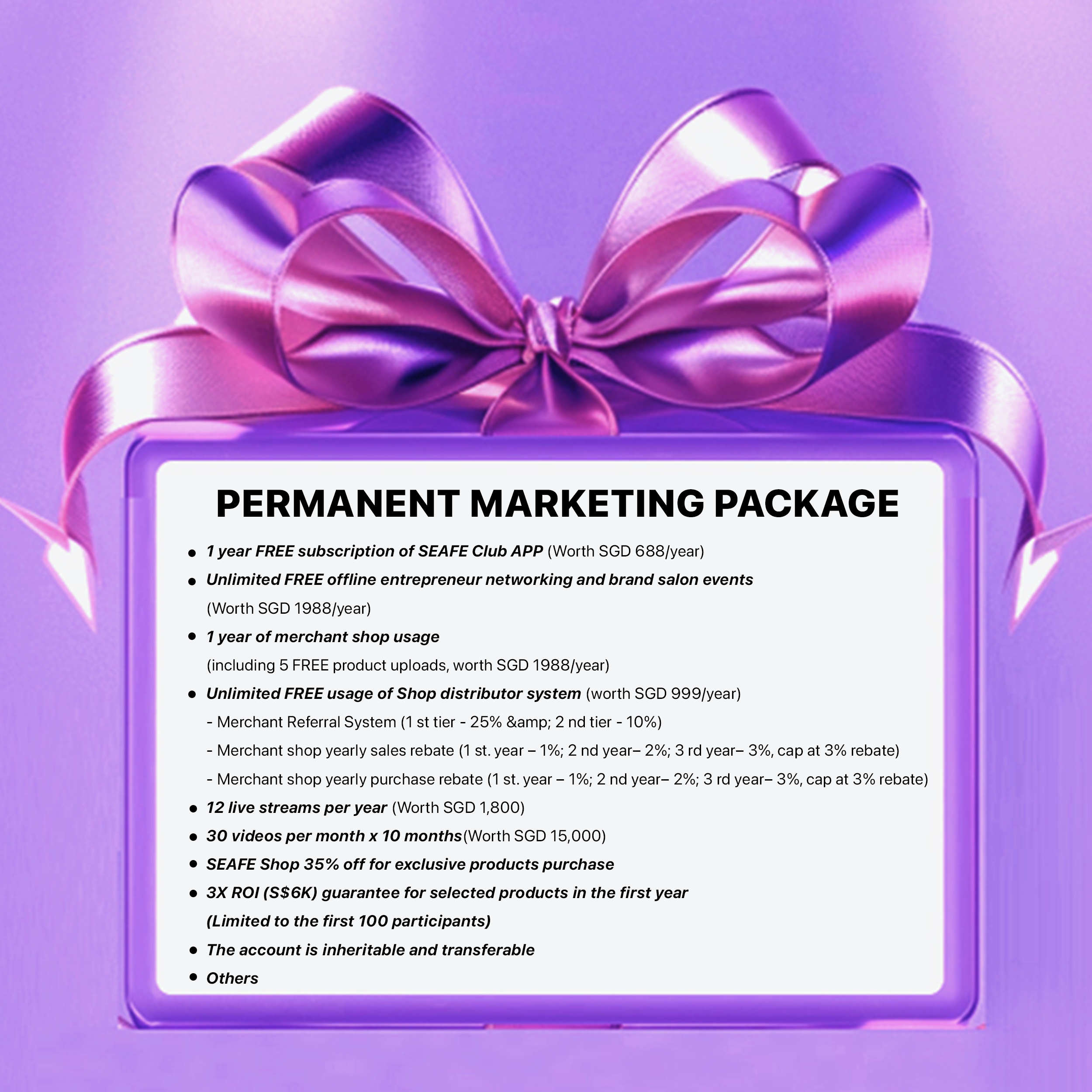 SEAFE Lifetime VVIP Marketing Package 永久会员配套